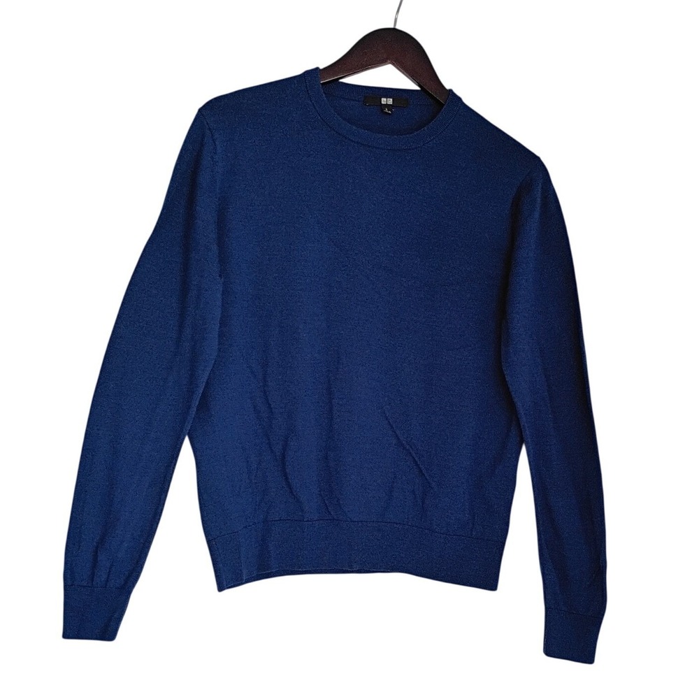 Uniqlo Men's Navy 100% Extra Fine Merino Wool Crew Neck Sweater Large
